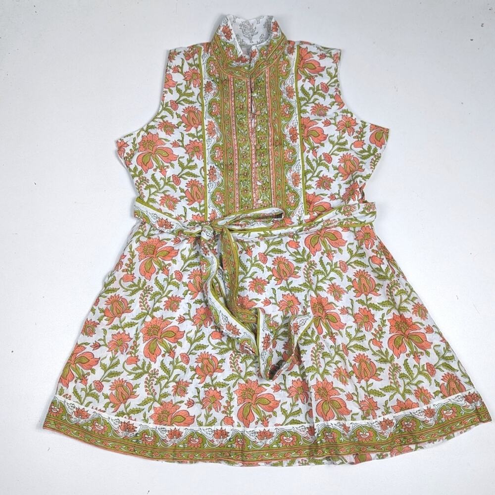 Sue Sartor Sleeveless Mini Flounce Green Orange Paisley Womens XL Preppy